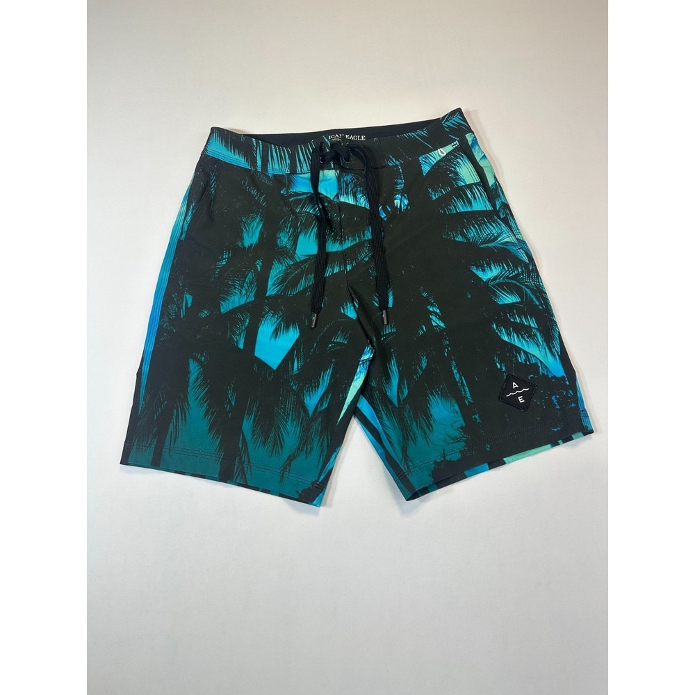 American Eagle Board Shorts Mens Small Palm Tree Swim Trunks Stretch Surf Beach